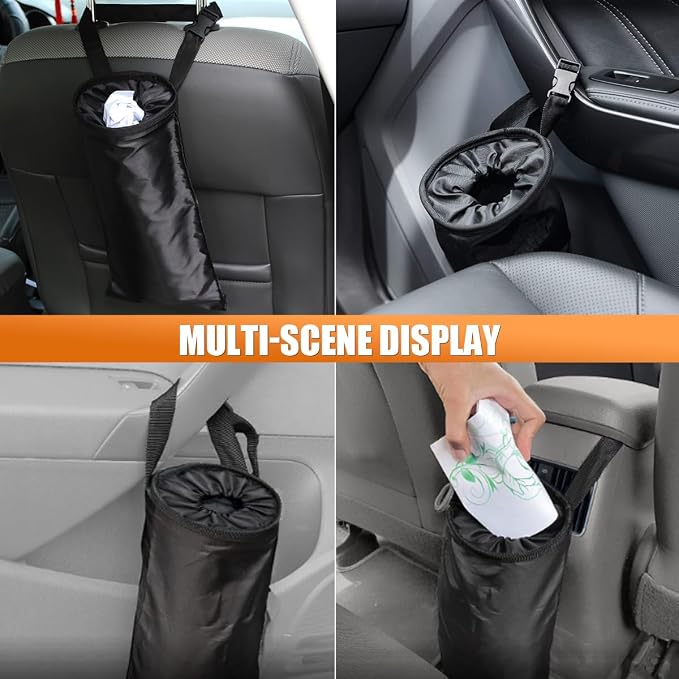 3PCS Universal Hanging Car Garbage Bag for Back Seat - Detachable Garbage Can Car Trash Bag with Elastic Opening - Washable Storage Bags Auto Trash Can for Outdoor Traveling & Home Use