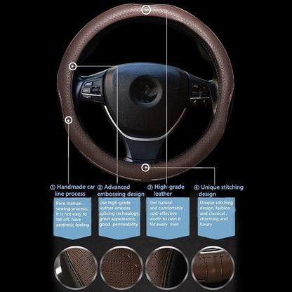 Gomass Car Steering Wheel Cover, Anti-Slip, Safety, Soft, Breathable, Heavy Duty, Thick, Full Surround, Sports Style (Black Brown)