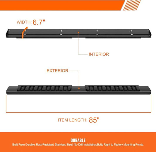 [Pair] 6.7 Inch Aluminum Full Black Running Boards Side Steps Compatible with 07-19 Chevy Silverado/GMC Sierra Crew Cab