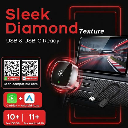 Mini Wireless CarPlay Adapter & Android Auto Adapter, Dual USB-A/Type-C Plug & Play, Ultra-Low Latency Fast Pairing, Compatible with 1500+ Cars & iPhone/Android