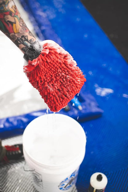 The Rag Company - Premium Chenille Microfiber Knobby Wash Mitts - Perfect for Car Washing and Detailing; Scratch-Free, Lint-Free, Double-Sided, Plush, and Absorbent; Red (2-Pack)