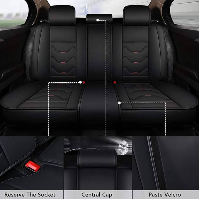 otoez Leather Car Seat Covers 5 Seats Full Set Fit Sedan SUV Truck Vans Leatherette Automotive Seat Cushion Protector Universal Fit for Most Honda Chevy Ford Hyundai Nissan Jeep VW, Black