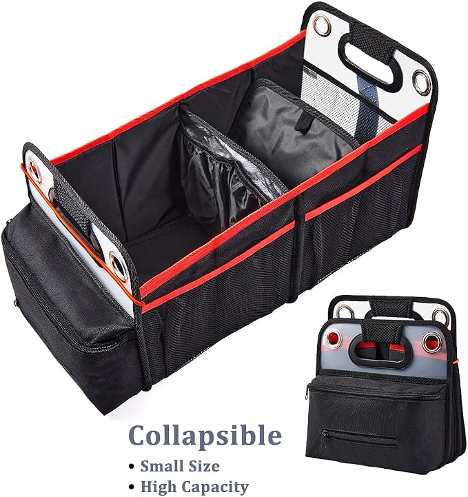 COVAX Car Trunk Organizer, Collapsible Back Seat Storage with Insulated Drinks Holder, Water Resistant Backseat Organizer for Diapers, Toys, Snacks, Books & More