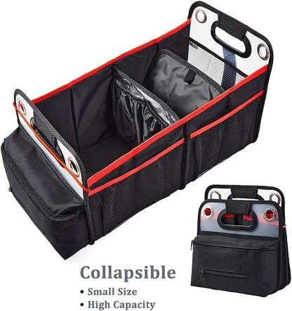 COVAX Car Trunk Organizer, Collapsible Back Seat Storage with Insulated Drinks Holder, Water Resistant Backseat Organizer for Diapers, Toys, Snacks, Books & More