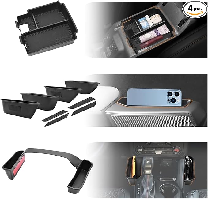 GZSH 3 PCS Trunk Organizers for 2025 2026 Ford Bronco 4 Doors Automatic Transmission ONLY with Center Console Organizer, Door Handle Storage, Gear Shift Organzier (Not for Sport&2Door)