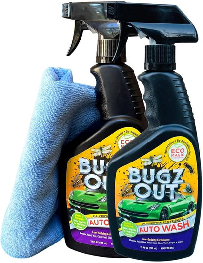 Bugz Out Car Bug Cleaner, Remover and Wash - Spray Bugs, Tar, Bird Poop Off Exterior of Car and Windshield. Remove Black Streaks Without Scratching or Removing Paint. 24 oz spray bottle with