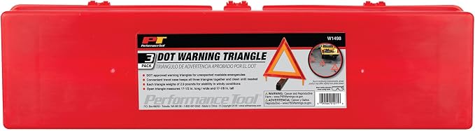 Performance Tool W1498 Large Early Warning Roadside Emergency Reflective Triangle, 3 Pack with Case (Dot Approved), 3 Pack