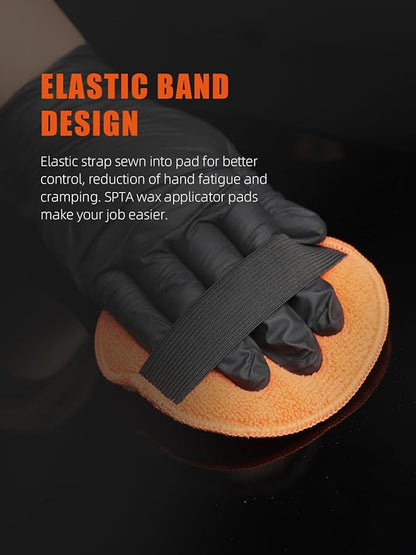 SPTA Microfiber Applicator Pads, 9Pcs 5 inch Car Wax Applicator Hand Polishing Microfiber Foam Pads Set with Grip of Elastic Band, Microfiber Buffing Cleaning Pads for Car Polish Applying Wax