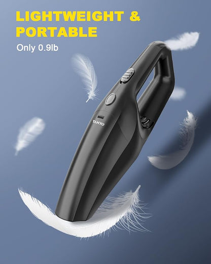 TANYO Handheld Car Vacuum Cordless, Portable Vacuum Cleaner with High Power Suction, Rechargeable Hand Held Vacuum, Mini Handheld for Car Home Office, Pet Hair, Black