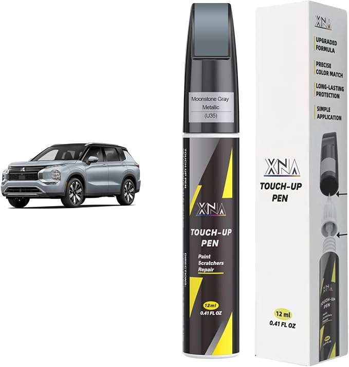 XNA Moonstone Gray Metallic(U35) for Mitsubishi Touch Up Paint, 2 in 1 Car Scratch Remover with Pen Tip and Brush, Exact Color-Matched for Car Paint Scratch Repair, Quick & Easy Fix Chips and Nicks