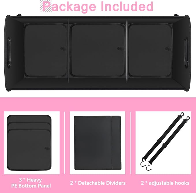 AOPHY Trunk Organizer for Car, 95L Large Capacity Trunk Storage with Non-Slip Bottom Strips, Cargo Organizer for Suv, Truck, Sedan, Waterproof Portable Car Organizers for Women Men(Pink)