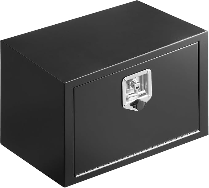 VEVOR Underbody Truck Tool Box, 24 x 12 x 14 Inch Heavy Duty Steel Trailer Storage Box with Lock & Keys, Waterproof Trailer Storage Organizer Under Body Chest with T-Handle for Truck, Van, SUV, Black