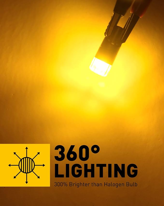 AUXITO 194 LED Bulbs Amber Yellow, Super Bright 1:1 Size, 168 175 2825 W5W T10 Car Bulbs for Dome Map Door Courtesy License Plate Lights Parking Side Marker Cornering Trunk Lights (Pack of 2)