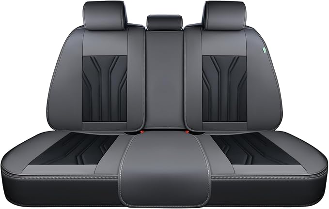 FLORICH Rear Seat Covers Leather Car Seat Covers Waterproof Back Seat Cover Automotive Seat Covers Universal Seat Cushion Protector for Most Cars Trucks SUV-Gray&Black