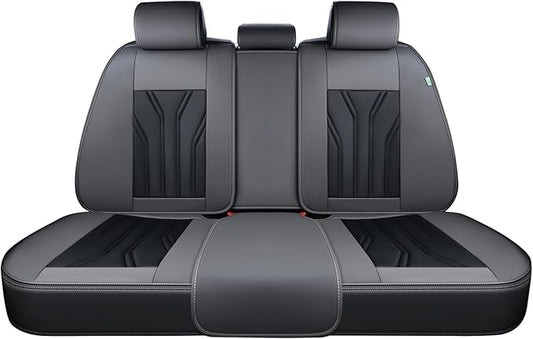 FLORICH Rear Seat Covers Leather Car Seat Covers Waterproof Back Seat Cover Automotive Seat Covers Universal Seat Cushion Protector for Most Cars Trucks SUV-Gray&Black