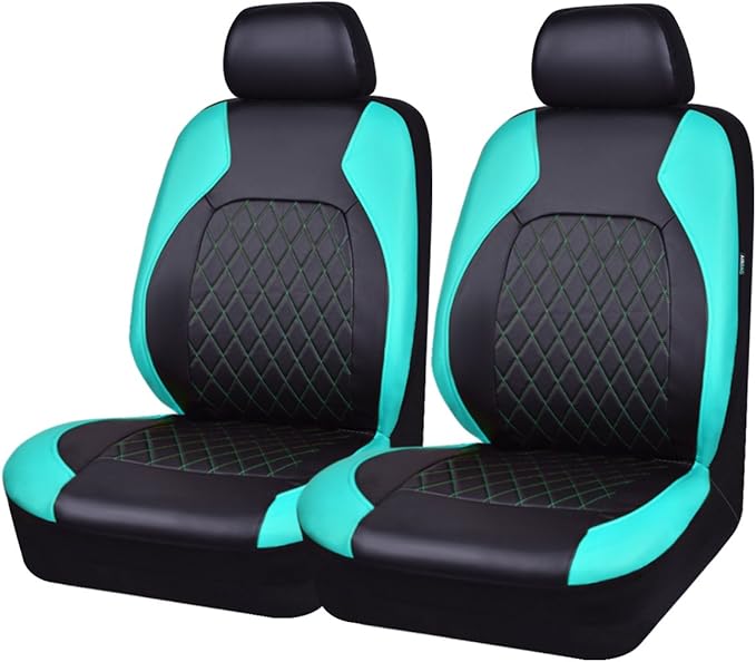 Universal Deluxe Pu Luxury Vinyl Faux Leather Car Seat Covers Two Front 6 Pieces Airbag Compatible Fit for Cars SUV Vehicles (Black and Mint)