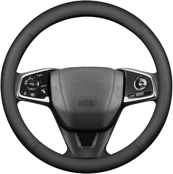 HAOTULE New Nappa Leather car Steering Wheel Cover, Anti-Slip, Safety, Soft, Breathable Full Surround Universal 15 inch Black