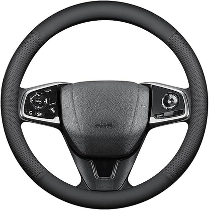 HAOTULE New Nappa Leather car Steering Wheel Cover, Anti-Slip, Safety, Soft, Breathable Full Surround Universal 15 inch Black