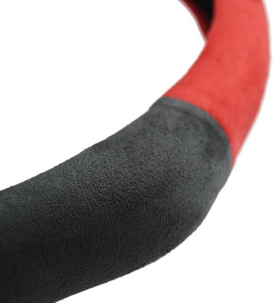 Quick Install Sporty Suede Steering Wheel Cover + Red Top for Tesla Model 3 Y Corolla RAV4 Camry Civic Accord CR-V fit 14 ½ to 15 inches Car SUV Pickup 14.5