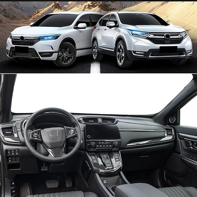 15PCS Full Interior Decoration Cover Center Consoles Instrument Panel Dashboard Trim Central Side Air Outlet Steering Wheel Moulding Trim Kits For Honda CRV 2017-2022 Carbon Fiber