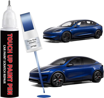 Deep Blue Metallic(PPSB) Car Touch Up Paint for Tesla 2-in-1 Car Scratch Repair Pen with Fine Tip&Brush, DIY Color-Code Matched Auto Paint for Rock Chips Door Scratches Paint Nicks Bumper Marks