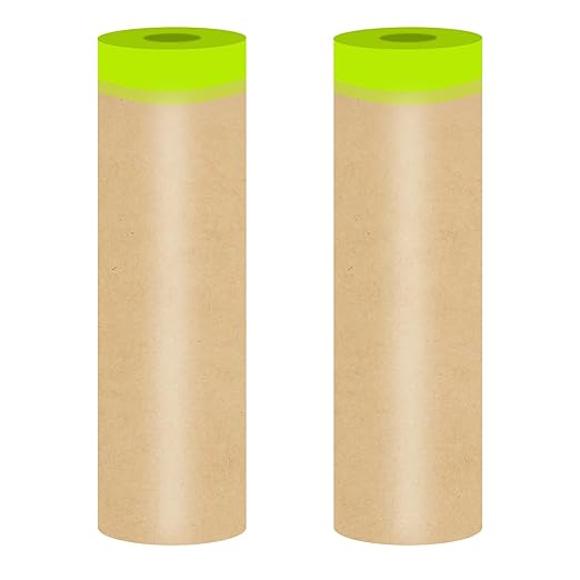 Tape and Drape, 24” x 100 feet Masking Paper for Painting, Pre-Taped Masking Paper with Adhesive, Paint Tape, Car Protection Covering Paper for Car and Furniture, Floor (2 Pack)