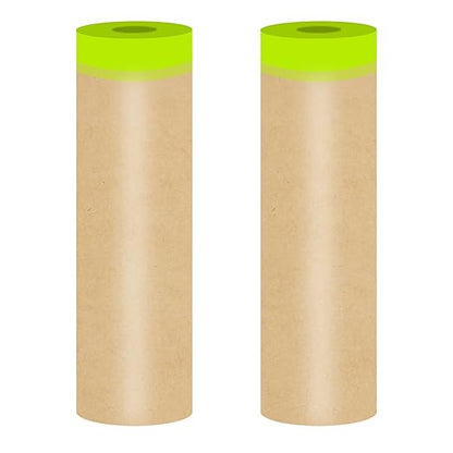 Tape and Drape, 24” x 100 feet Masking Paper for Painting, Pre-Taped Masking Paper with Adhesive, Paint Tape, Car Protection Covering Paper for Car and Furniture, Floor (2 Pack)
