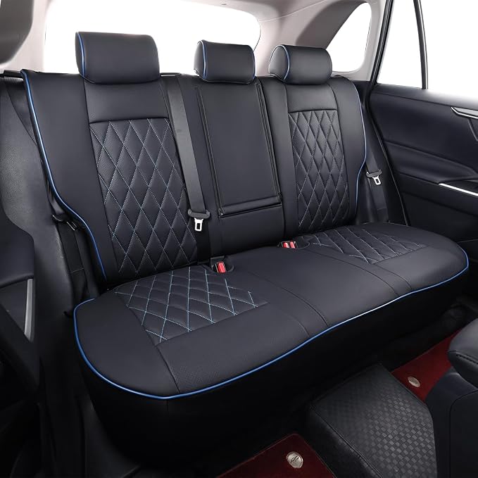 EKR Corolla Seat Cover Custom Fit for Toyota Corolla 2020 2021 2022 XLE,Leather Car Seat Cover Full Set-Faux Leather(Black with Blue Trim)