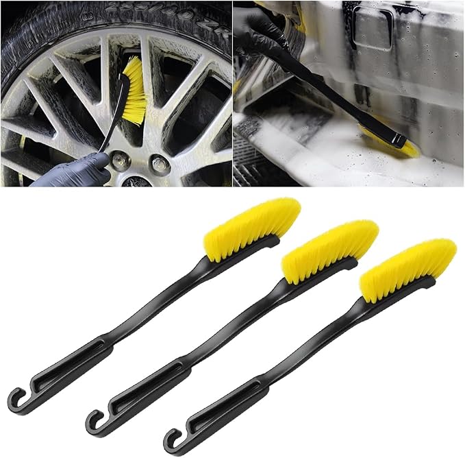 Car Wheel Rim Wash Brush, 3PCS Long Handle Vehicle Tire Carpet Cleaning Brush, Automotive Detailing Cleaner Accessories for Easy Scrubbing, Universal for SUV, Sedan, Truck