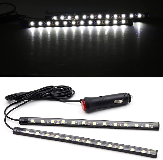Ambient Lighting Car 2PCS Under Glow Kit with Cigarette Lighter, 12V Underglow Led Lights Car LED Interior Light DRL Daylight Strip Waterproof Driving Fog Lamp RGB Atmosphere Lights (White)