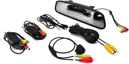 Pyle Wireless Backup Car Camera - Rearview Mirror Monitor System - Parking & Reverse Safety Distance Scale Lines, Night Vision & Waterproof Cam, 4.3" LCD Display - PLCM4370WIR