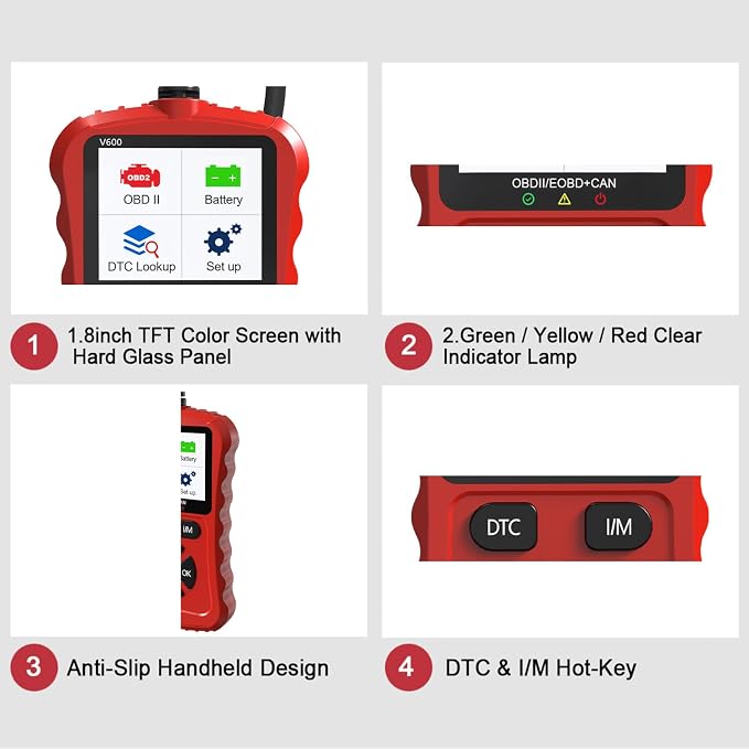 OBD2 Scanner Car Code Reader Support Voltage Test Plug and Play Fixd Car CAN Diagnostic Scan Tool Read and Clear Engine Error Codes for All OBDII Protocol Vehicles Since 1996（Red）