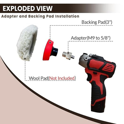 Buffing Polishing Kit for Milwaukee M12 Polisher/Sander,Includes M9 to 5/8-11 Adapter & 3" Backing Pad, Not Including Sponge and Wool Buffing Pads (2pcs)