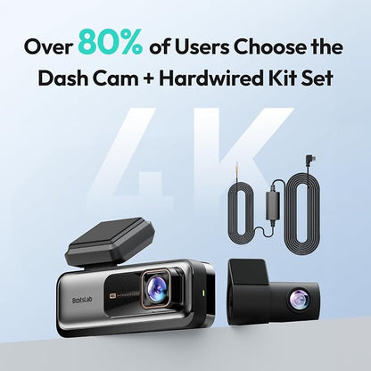 BOTSLAB 4k Dash Cam Front and Rear, 24/7 Parking Monitor with Hardwired Kit, 170° Ultra Wide Dashcam, ADAS, IMX415 Sensor, Night Vision, WDR, Loop Recording, 5G/2.4G WiFi & GPS, Free 64GB Card