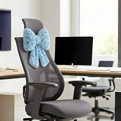 Sexysamba 2 Pcs Plush Bow Car Headrest Neck Pillow Cute Bow Pillow for Car Seat Décor Soft Neck Support for Comfortable Driving Traveling Office Fluffy Head Rest Cushion, Blue Leopard Print