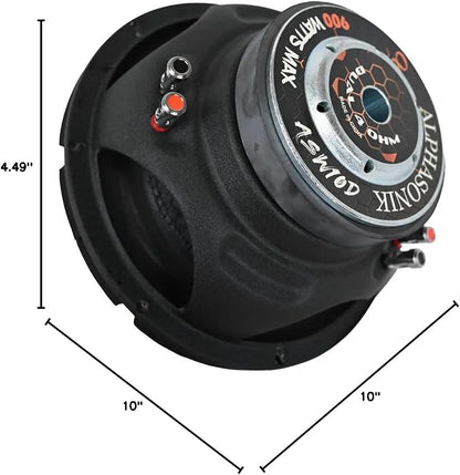 Alphasonik ASW10D AS Series 10" 900 Watts Max / 300 Watts RMS Dual 4 Ohm Car Subwoofer Stamped Steel Basket with Stronium Magnet Non Pressed Paper Cone Audio Speaker Bass Sub Woofer