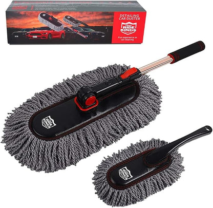Car Duster Grey Set-Stocking Stuffers Gifts for Men Women-Microfiber Multipurpose Duster,Interior & Exterior Cleaning Tools,Dashboard Detailing Brush,Scratch Free with Extendable Handle,2 Packs