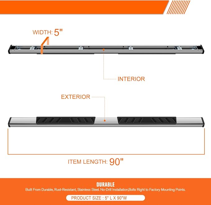 [Pair] 5 Inch Chrome Stainless Running Boards/Side Step Bars/Nerf Bars Compatible with 04-14 Ford F150 Crew Cab