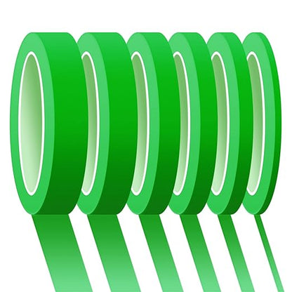 6 Rolls Fine Line Tape 1/16, 1/8, 1/5, 2/5, 1/2, 3/4 Inch x 55 Yard Fineline Masking Tape Painter Adhesive Automotive for DIY Car Auto Paint (Green, Mixed Sizes)