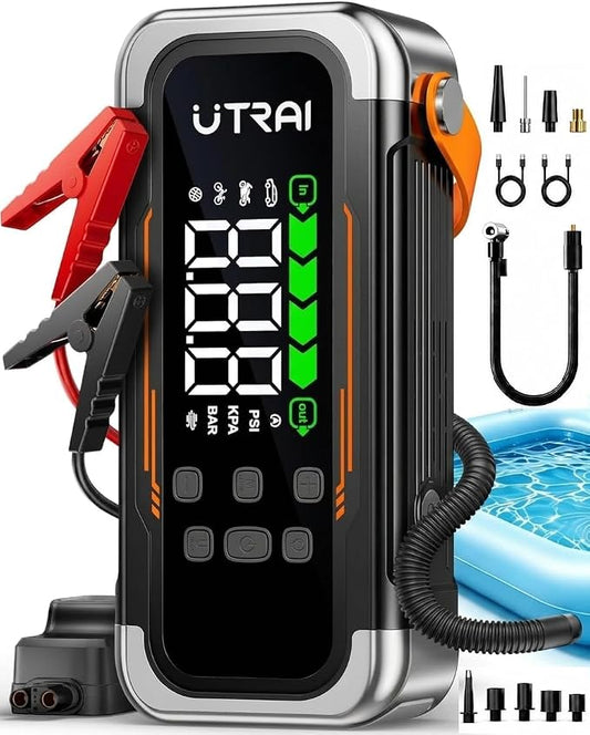 UTRAI Jump Starter with Air Compressor, 6000A Peak Battery Jumper Starter Portable (All Gas & 10.0L Diesel) with 150PSI Tire Inflator & Air Blower, PD 30W Fast Charge, 12V Jump Box Jump Pack