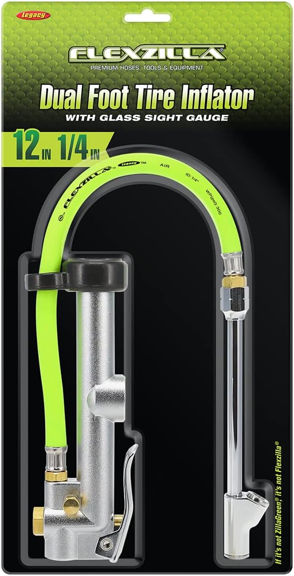 Flexzilla Dual Foot Tire Inflator with 12" Hose Glass Sight Gauge (10 to 120 psi)