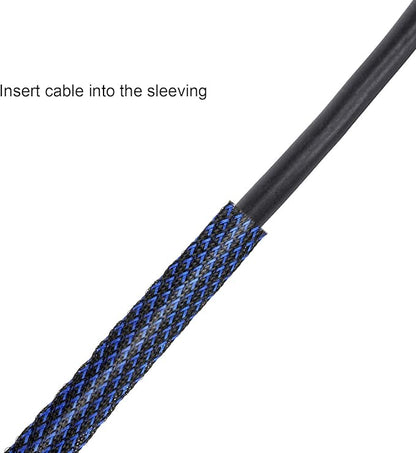 Xuniea 96ft Wire Loom Braided Cable Sleeve Covers Cord Management with 127 Pcs Tube Heat Shrinkable for Audio Video Cable Cord Protectors from Pets(1/2, 1/4, 3/8 Inch,Red, Blue and Black)