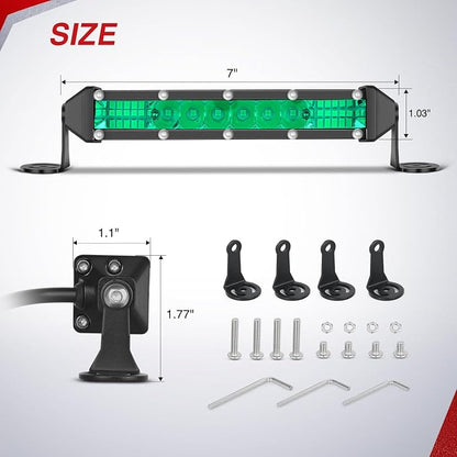 Nilight Slim LED Light Bar 2Pcs 7 Inch 16LED Single Row Spot Flood Combo Green Off Road Driving Fog Fishing Hunting Lighting for 12V 24V ATV UTV Pickup Truck Tractor Boat
