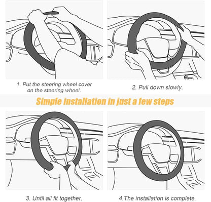 Steering Wheel Cover for Women and Men, Carbon Fiber Plush Steering Wheel Cover Soft Anti-Slip Comforting, Universal 15 Inches Steering Wheels Accessories (Carbon Fiber Black/Coffee)