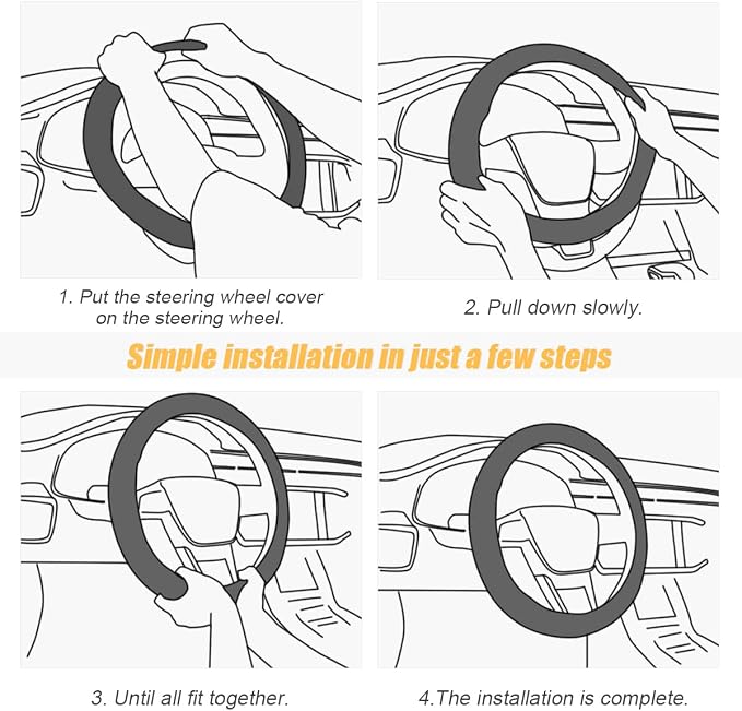 Moly Magnolia Carbon Fiber Steering Wheel Cover, Universal 15 inch Breathable Anti Slip, Black, Leather & Carbon Fiber, Truck & SUV, Automotive Steering Wheel Covers