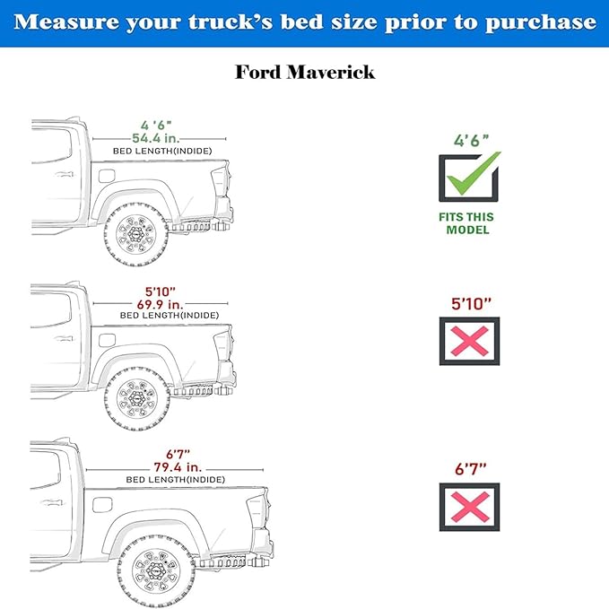 Toptiny Low Profile Hard Folding Truck Bed Tonneau Cover Fits 2022-2026 Ford Maverick 4'6" Bed (54.4")