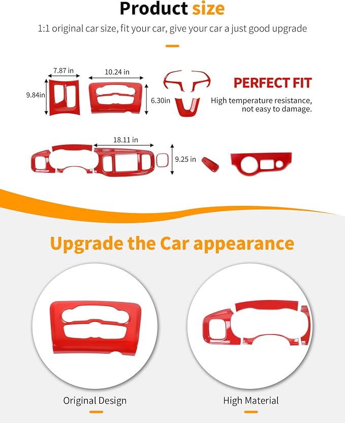 Hoolcar for Charger Red Interior Accessories Trim Kit fit for 2015-2024+ Dodge Charger Center Console Gear Shift Dash Dashboard Decor Cover Trim, 12pcs