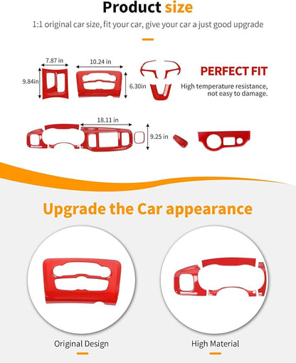Hoolcar for Charger Red Interior Accessories Trim Kit fit for 2015-2024+ Dodge Charger Center Console Gear Shift Dash Dashboard Decor Cover Trim, 12pcs