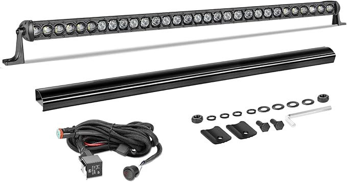 40" 210W Single Row LED Light Bar w/Wiring Harness Black Cover | OSRAM LEDs Off Road Driving Lights Slim Bumper Hood Roof Light Kit for Trucks Pickup UTV SUV Wrangler Can-Am