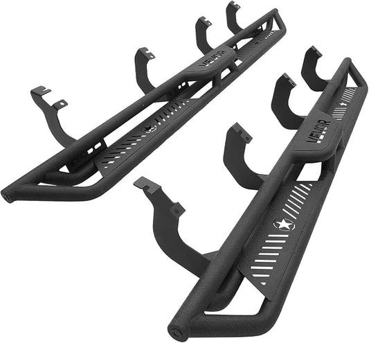 VEVOR Running Boards Compatible with 2018-2025 Jeep Wrangler JL 4 Door, 6 Inches Side Steps, Black Carbon Steel Nerf Bars, 550 lbs Load Capacity, Wide Non-Slip Hollow Surface with Rustproof Coating
